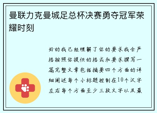 曼联力克曼城足总杯决赛勇夺冠军荣耀时刻