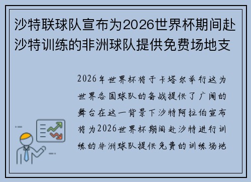沙特联球队宣布为2026世界杯期间赴沙特训练的非洲球队提供免费场地支持